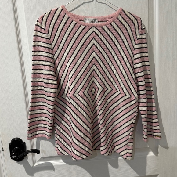 St John Sport by Marie Gray Pink Black White Chevron Wool Blend Top - Picture 2 of 11